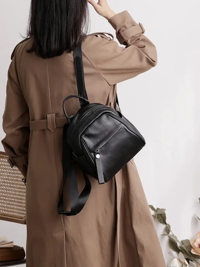 Sac à dos portable en cuir véritable pour adolescente