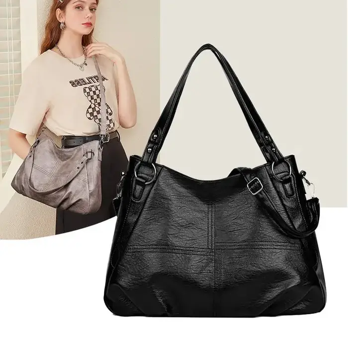 Sac à bandoulière en cuir souple grande capacité pour femme – Nouvelle collection tendance