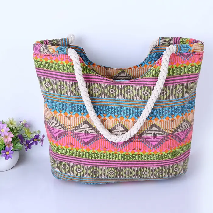 Sac à main en toile rayée pour femmes