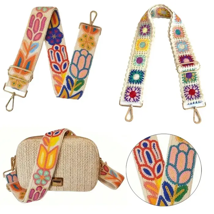 1PC mode réglable Crochet fleur bandoulière pour sacs à main bricolage tricoté sac accessoires ethnique broderie sac