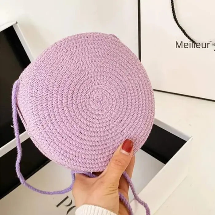 Sac rond en paille tissé pour femmes