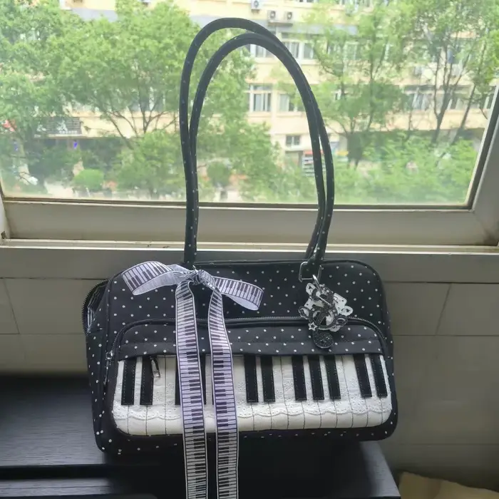 Sac fourre-tout rectangulaire grande capacité à pois et dentelle
