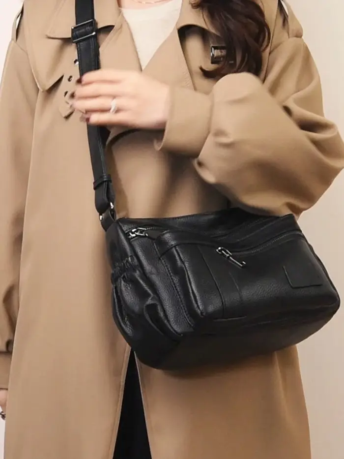 Sac à main pour femme en cuir véritable de haute qualité avec bandoulière amovible
