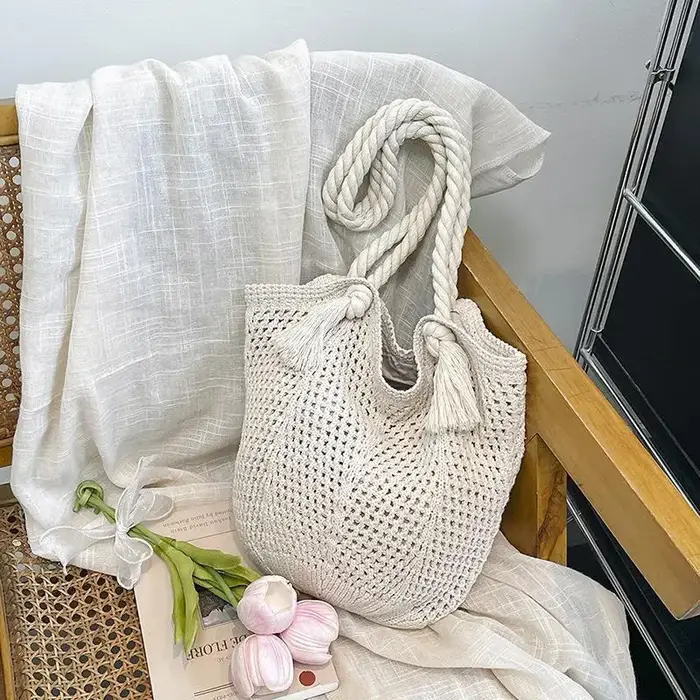 Sacs à bandoulière pour femmes, fourre-tout tricoté décontracté, fourre-tout fait à la main, grande