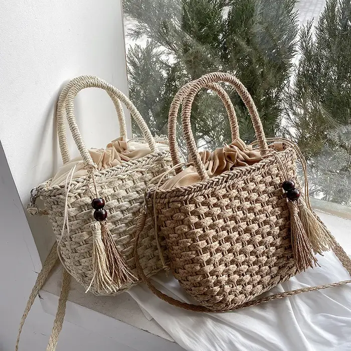 Sac à bandoulière tissé en rotin pour femmes