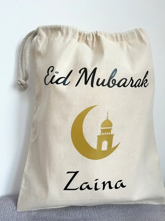 Sac cadeau en coton avec nom personnalisé eid mubarak
