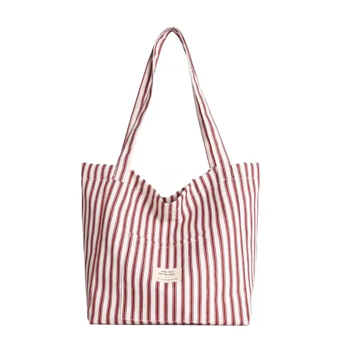 Sac fourre-tout en toile à rayures verticales, grande capacité, écologique, en coton, minimaliste, sac à bandoulière décontracté, pochette quotidienne en tissu