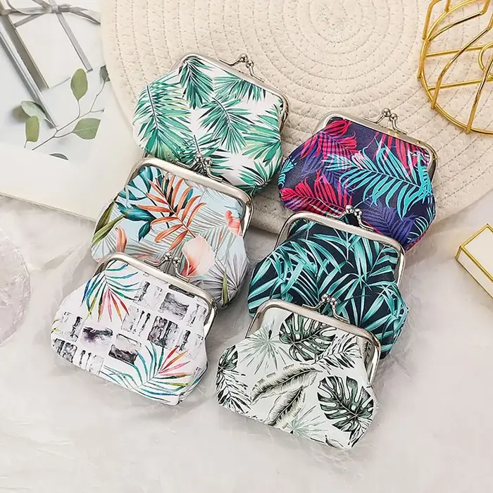 Mini porte-monnaie floral avec clip à bouche en fer