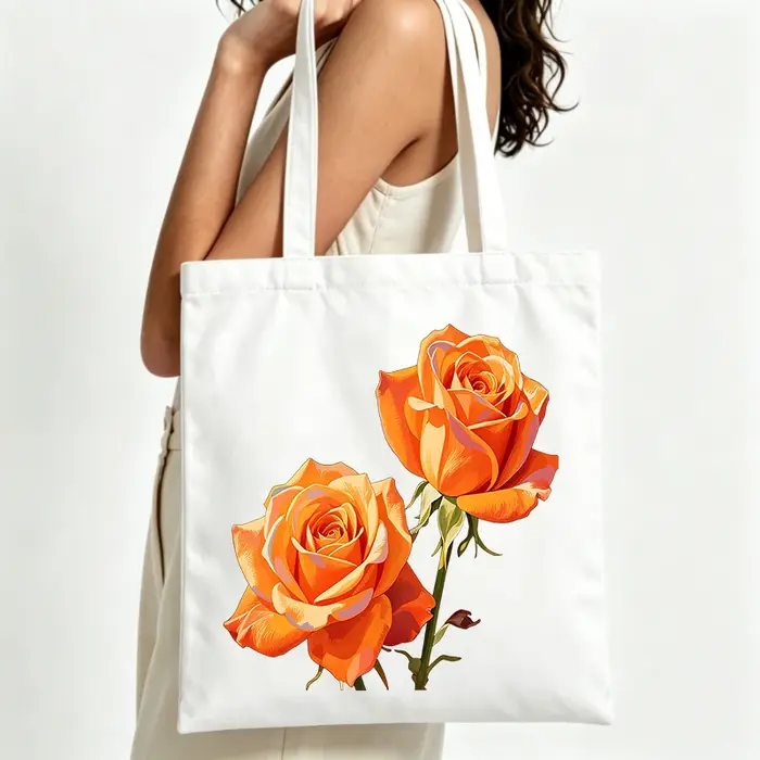Sac fourre-tout en toile imprimé roses oranges