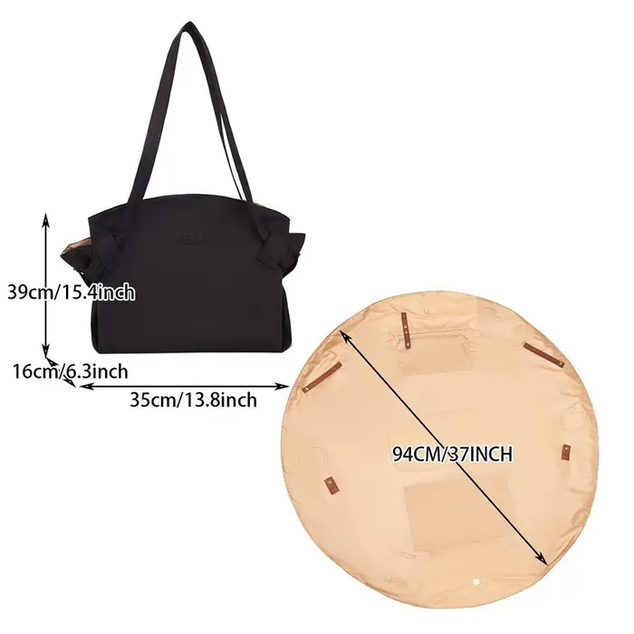 Sac fourre-tout convertible 2 en 1 et tapis rond – Sac à main pliable de 94 cm de diamètre