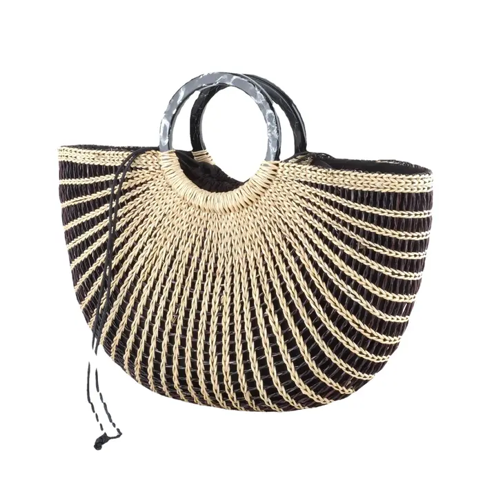 Sac de plage en paille tressé style Ins pour femme avec cordon de serrage
