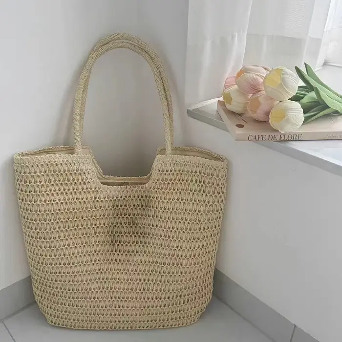 Sac fourre-tout en paille tressée grande taille pour femme