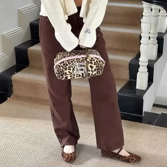 Sac fourre-tout léopard vintage tendance grande capacité avec fermeture éclair