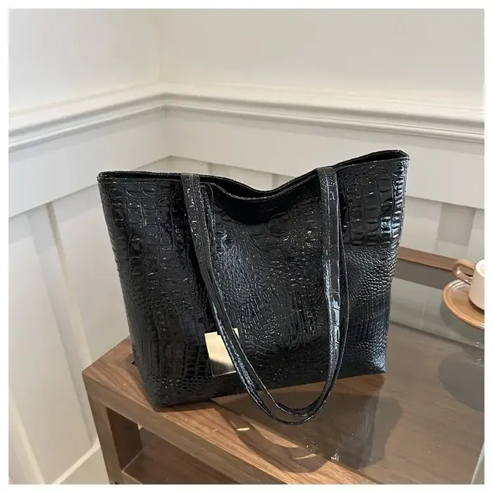 Mode décontracté femmes sacs à bandoulière argent or noir Crocodile Sac à main en cuir PU femme gran