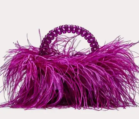 Sac à main en perles avec plumes et fourrure