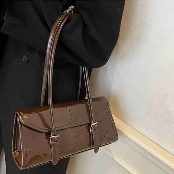 Sac sous les bras en cuir ciré à l'huile bordeaux haut de gamme
