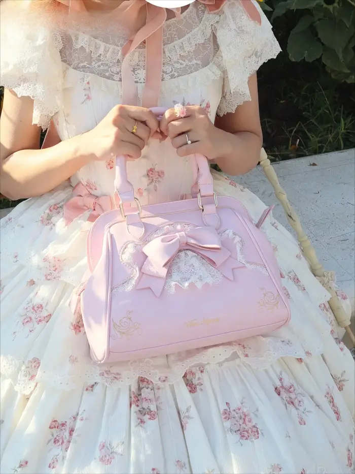 Sac fourre-tout grande capacité Lolita en dentelle avec nœud