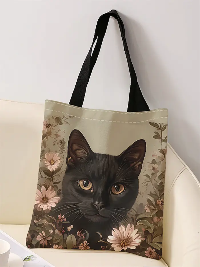 Sac à main décontracté imprimé motif chat noir