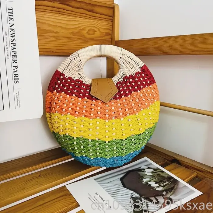 Sac demi-lune tressé pour femme, avec poignée supérieure, ajouré, style bohème coréen, idéal pour la plage et les vacances d'été