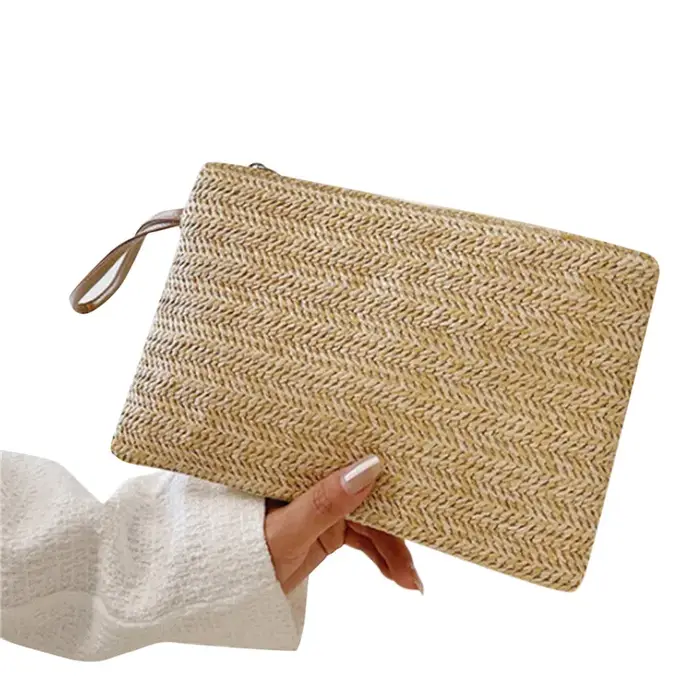 Pochette pour femmes sac à dos fait à la main mode dames bracelet fille téléphone solide paille tiss