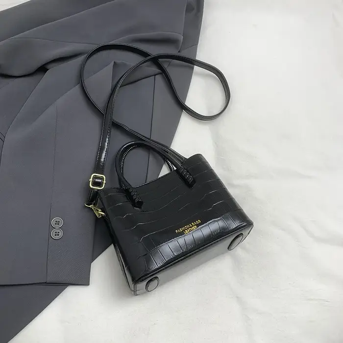 Sac à main classique pour femmes, sac à bandoulière motif Crocodile noir, sac de trajet en cuir Pu, 