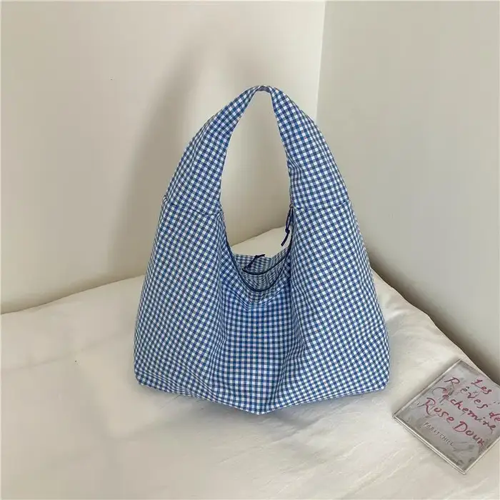 Sac fourre-tout en toile jaune à carreaux