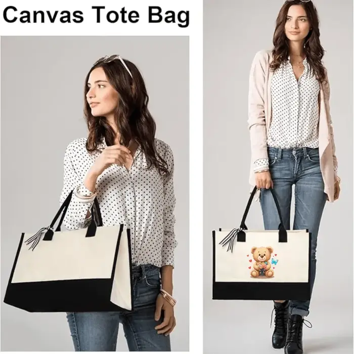 Adorable sac à main en forme d'ours en peluche crème et noir avec imprimé ours floral et cœur