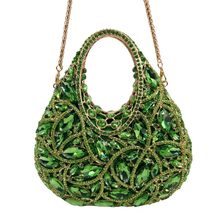Sac de soirée vintage en satin vert olive avec poignée supérieure