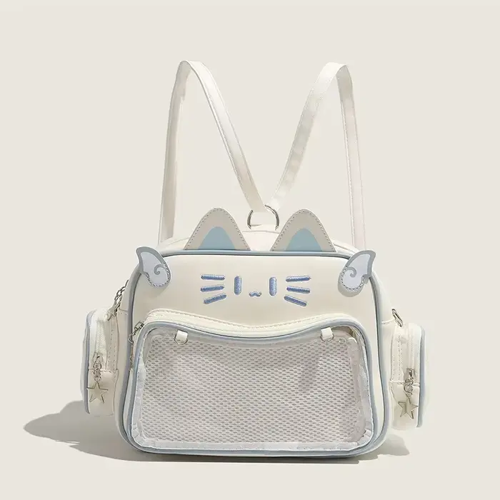 Sacs à dos Y2K Cat Ita pour femmes, sacs à bandoulière en PU, poche transparente pour filles mignonn