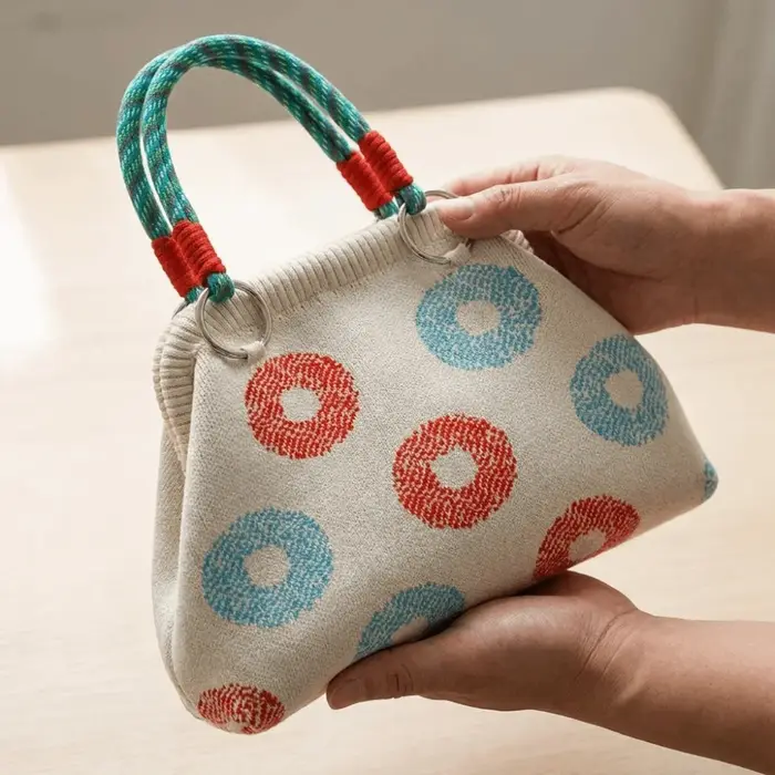 Sac à main à poignée tissée imprimé coloré en tissu tricoté