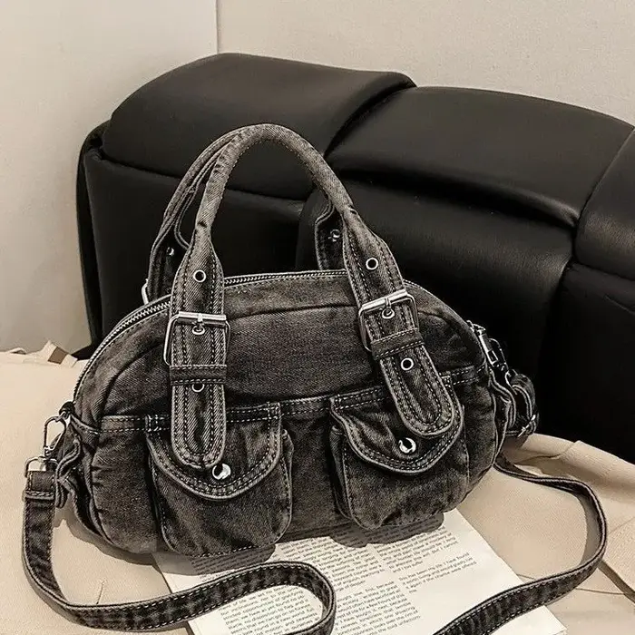 Sac bandoulière en jean délavé rétro pour femme