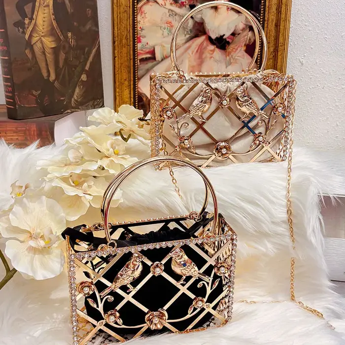 Seau Cage à oiseaux Mini sac à main femmes or gland sac à main