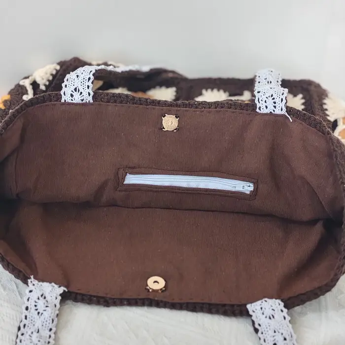 Fil fait à la main Crochet sac à bandoulière Vintage grand-mère carré fourre-tout rétro tricoté fleur motif sac grande capacité Boho décontracté femmes