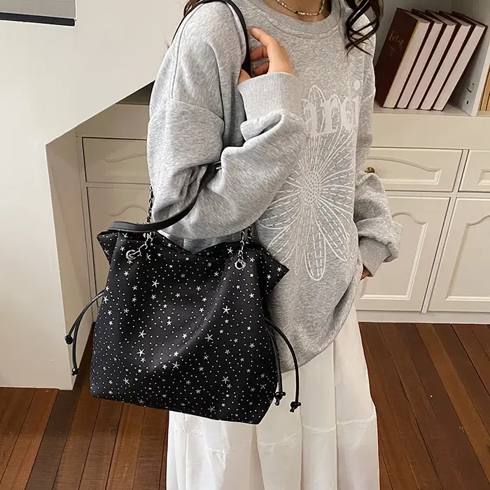 Sac seau à cordon imprimé étoiles pour femmes