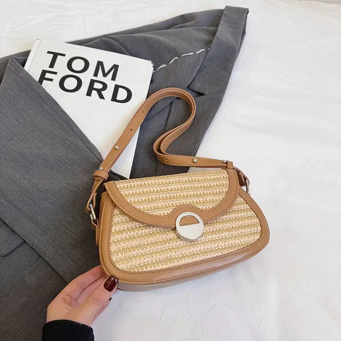 Sac à main tissé de styliste pour femmes, sac à bandoulière de plage Boho, mode paille + cuir Pu, sa