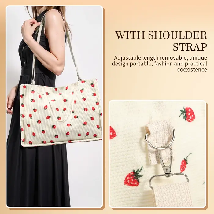 Sac fourre-tout mignon fraise patché sac à main pour femmes tissu grande capacité