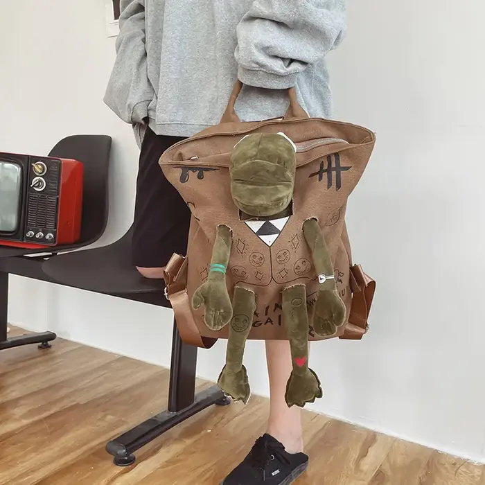 Sacs à dos pour femmes Graffiti incrusté peluche grenouille monstre Zip grande capacité école sac à dos hommes voyage réglable sac à dos en plein air