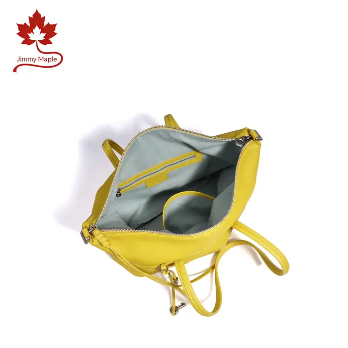 Sac fourre-tout minimaliste en cuir véritable jaune à longue poignée 2026 pour femme
