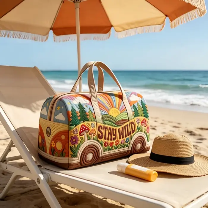Sac de voyage pour femme, style hippie bohème matelassé « STAY WILD », sac de week-end grande capacité, sac de sport