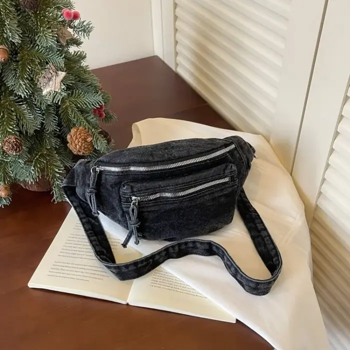 Sac banane vintage en jean délavé pour femme