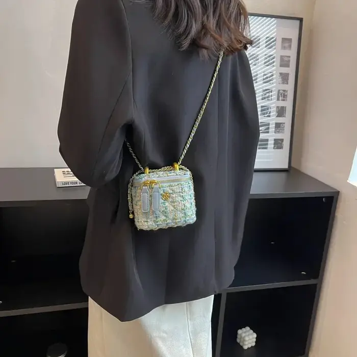 Mini sac à bandoulière en tissu à chaîne pour femmes