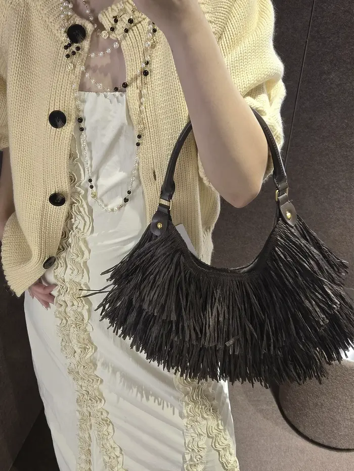 Sac fourre-tout bohème vintage à franges