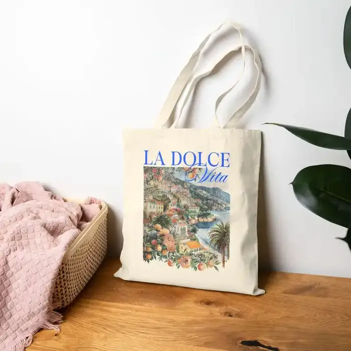 Sac fourre-tout d'art italien vintage Sac en toile La Dolce Vita Style