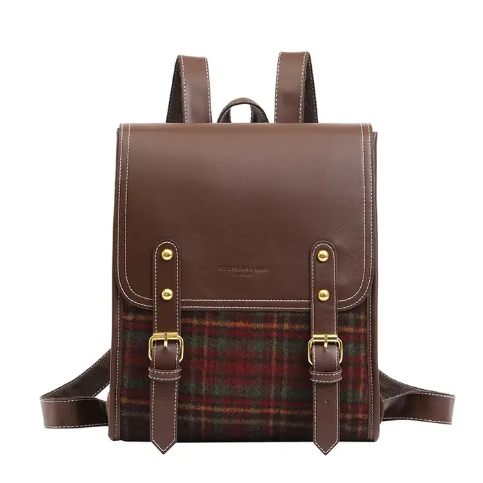 Mode PU Plaid sac à dos personnalité étudiant anglais femme loisirs sport sac à dos pour les adolescentes de l'école filles