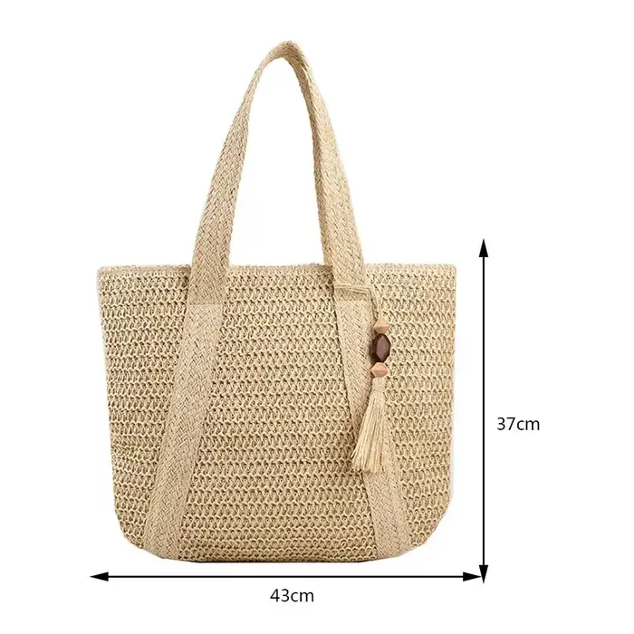 Sacs à Main Tissés avec Pompon pour Femme, Fourre-Tout de Grande Capacité, à la Mode, en Paille