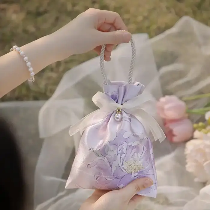 1 pièce Sac fourre-tout cadeau à cordon avec nœud floral élégant pour femmes
