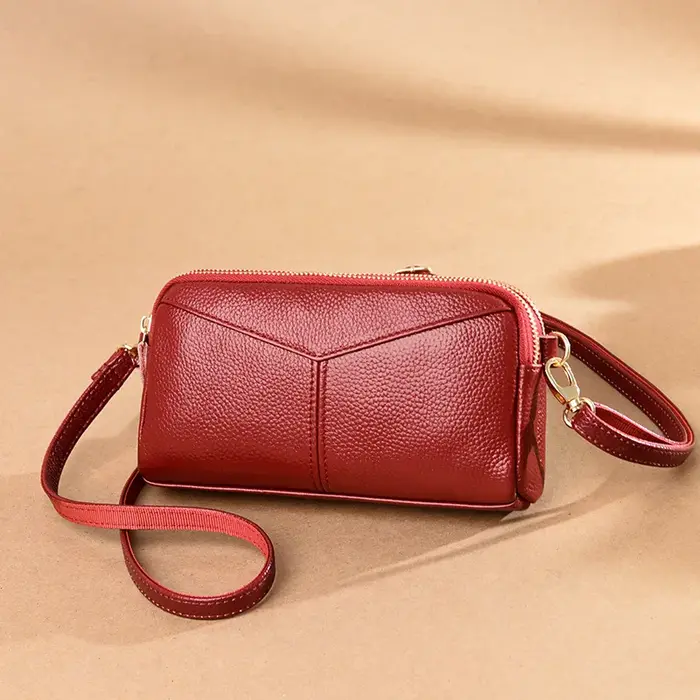 Petit sac bandoulière en cuir véritable pour femme, sac à main fourre-tout couleur unie, pochette po