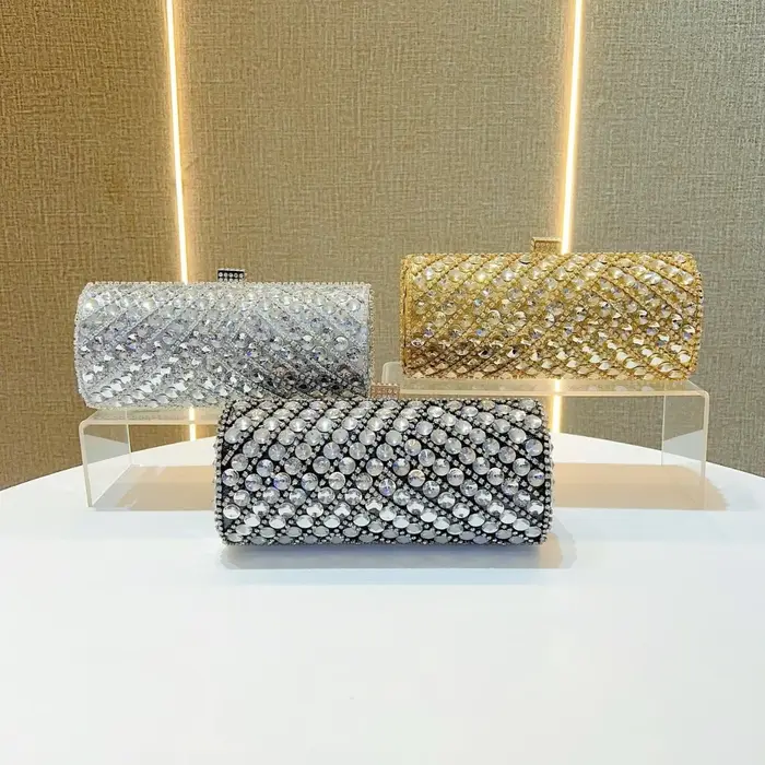 Nouveau Sac de Soirée Transfrontalier pour Femme, Sac à Main Entièrement Orné de Diamants, Sac de Cérémonie, Sac Baguette, Sac de Banquet pour Femme