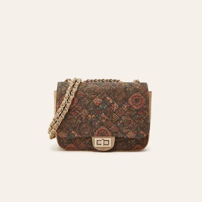 Sac bandoulière en liège imprimé grain de bois style rétro pour femme