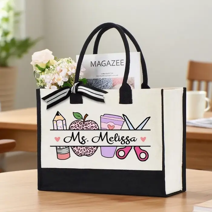 Sac fourre-tout personnalisé avec nom pour enseignant